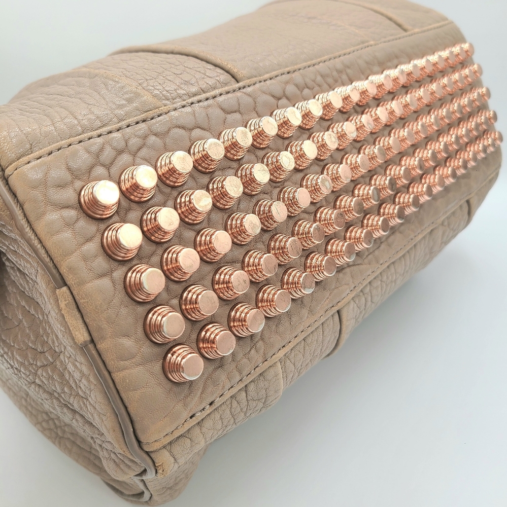 Alexander Wang Authentic Rocco Beige Leather Satchel with Rose Gold Studs